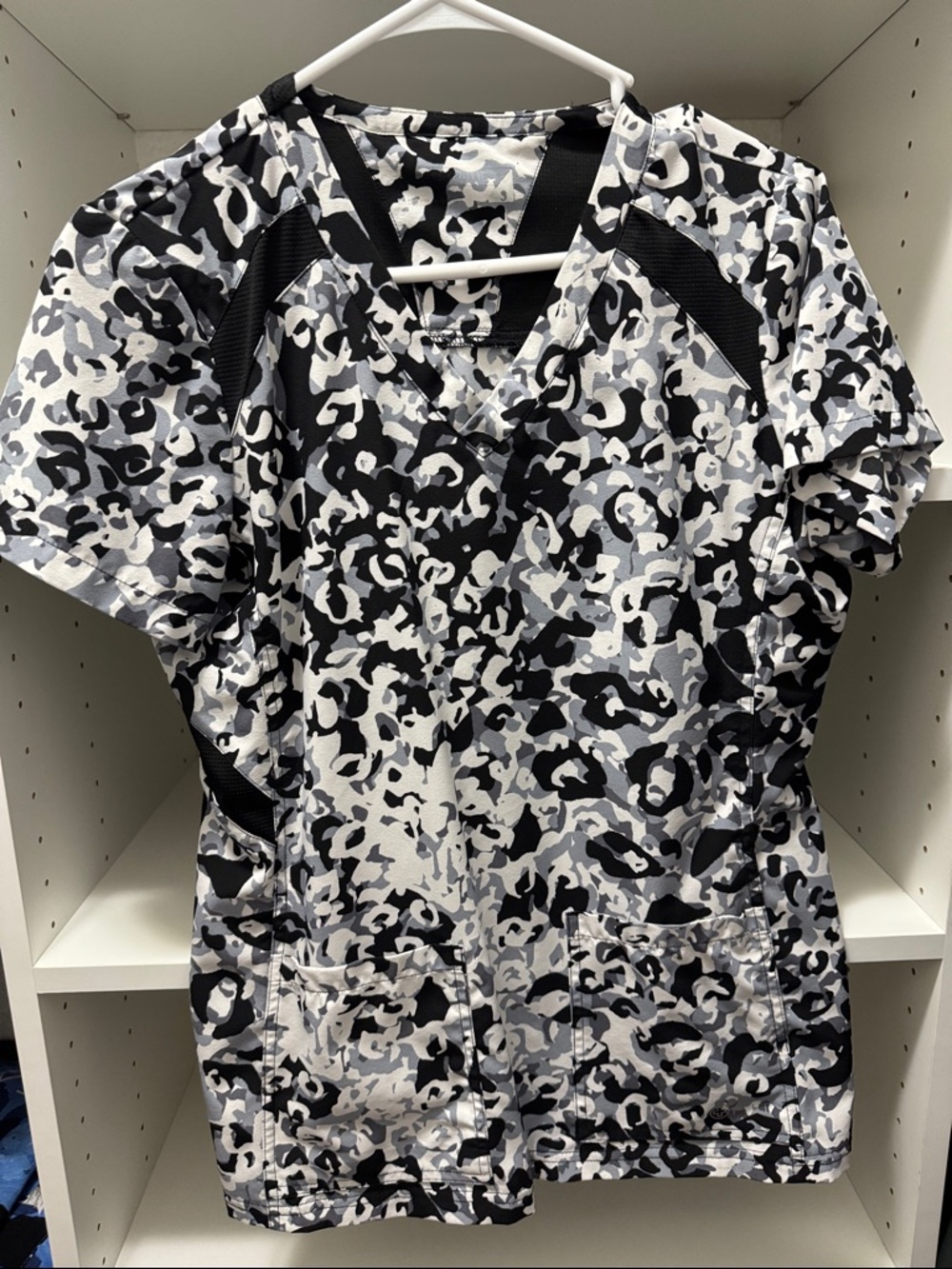 Black, White & Gray Animal Print Medical Scrub Top